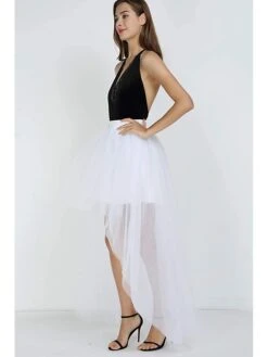 Women's Skirt & Dress Tutu Asymmetrical Chiffon Mesh Black White Red Fuchsia Skirts Summer Layered Tulle Lined Punk & Gothic Long Xmas Party Christmas One-Size -Xmas Cothing Store yosknd1635328023432