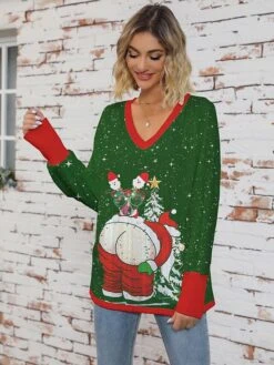 Women's Sweater Dress Turtleneck Ribbed Knit Print Fall Winter Long Christmas Xmas Stylish Soft Long Sleeve Animal Santa Claus Wine Green S M L -Xmas Cothing Store yqaerc1697105701183