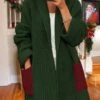 Women's Cardigan Open Front Ribbed Knit Polyester Pocket Fall Winter Long Christmas Going Out Casual Soft Long Sleeve Color Block Wine Army Green S M L -Xmas Cothing Store yqcnqh1697176849475