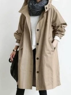 Women's Trench Coat Fall Long Over Coat With Hood Christmas Party Wear With Belt Single Breasted Hoodied Jacket Valentine's Day Loose Fit Waterproof Windproof Casual Jacket Long SleeveLight Blue Red -Xmas Cothing Store ysgkcd1630663902256