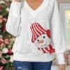 Women's Christmas Sweater Pullover Sweater Jumper V Neck Crochet Knit Print Drop Shoulder Fall Winter Regular Christmas Stylish Casual Soft Long Sleeve Santa Claus Snowman White Wine S M L