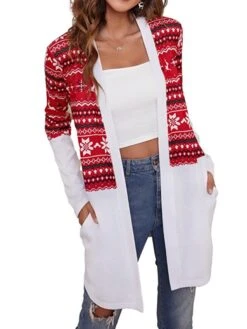 Women's Ugly Christmas Sweater Cardigan Sweater Jacket V Neck Ribbed Knit Polyester Pocket Knitted Print Fall Winter Long Outdoor Christmas Daily Stylish Casual Soft Long Sleeve Plaid Elk Snowflake -Xmas Cothing Store ytlspk1697290869830
