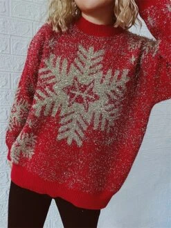 Women's Ugly Christmas Sweater Pullover Sweater Jumper Crew Neck Ribbed Knit Polyester Oversized Fall Winter Regular Outdoor Christmas Daily Stylish Casual Soft Long Sleeve Elk Snowflake Wine Red S M -Xmas Cothing Store ytmpdj1696903368369