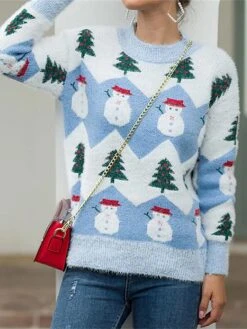 Women's Christmas Sweater Pullover Sweater Jumper Christmas Sweaters Crew Neck Ribbed Knit Acrylic Knitted Print Fall Winter Regular Outdoor Christmas Daily Stylish Casual Soft Long Sleeve -Xmas Cothing Store ytrnda1697290846284