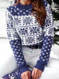 Women's Ugly Christmas Sweater Pullover Sweater Jumper Crew Neck Ribbed Knit Acrylic Knitted Fall Winter Outdoor Xmas Daily Stylish Casual Soft Long Sleeve Snowflake Red Blue Green S M L -Xmas Cothing Store yvohpn1667210828770