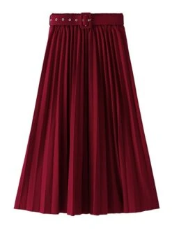 Women's Skirt A Line Midi Pleated Royal Blue And Wine Black Pink Skirts Fall & Winter Belt Included Fashion Elegant Christmas Daily Xmas M L XL