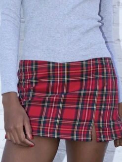 Women's Skirt Bodycon Christmas Plaid Skirt Mini Red Skirts Fall & Winter Split Ends Print Fashion Sexy Street Daily S M -Xmas Cothing Store ywyapr1697173653988