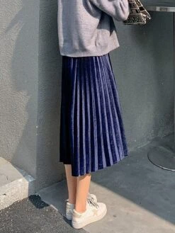 Women's Skirt A Line Swing Midi Gold Velvet Wine Red Black Pink Navy Blue Skirts Fall & Winter Pleated High Waist Fashion Elegant Christmas Xmas Street M L XL -Xmas Cothing Store yxblzc1694689576979