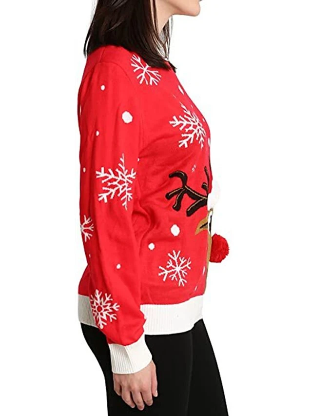 Women's Ugly Christmas Sweater Pullover Sweater Jumper Crew Neck Ribbed Knit Acrylic Knitted Fall Winter Outdoor Xmas Daily Stylish Casual Soft Long Sleeve Elk Snowflake Red S M L 4 Women's Ugly Christmas Sweater Pullover Sweater Jumper Crew Neck Ribbed Knit Acrylic Knitted Fall Winter Outdoor Xmas Daily Stylish Casual Soft Long Sleeve Elk Snowflake Red S M L - Image 2