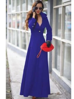 Women's Coat Casual Daily Christmas Fall Winter Long Coat V Neck Standard Fit Warm Casual Jacket Long Sleeve Solid Color Modern Style Wine Red Black Blue -Xmas Cothing Store zahtco1628661051854