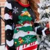 Women's Ugly Christmas Sweater Pullover Sweater Jumper Crew Neck Ribbed Knit Acrylic Patchwork Fall Winter Regular Xmas Daily Going Out Stylish Casual Soft Long Sleeve Elk Christmas Tree Black -Xmas Cothing Store zaixge1695029161448