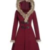 Women's Winter Coat Long Overcoat With Belt Christmas Party Wear Warm Single Breasted Pea Coat With Fur Collar Halloween Fall Trench Coat Dress Jacket Red Black Khaki Elegant Outerwear Casual Jacket -Xmas Cothing Store zajlev1629006653297
