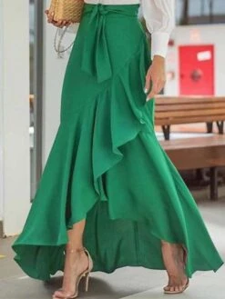Women's Trumpet / Mermaid Wrap Christmas Skirts Wine Black Green Skirts Ruffle Asymmetric Hem Vintage Elegant Office Party Street S M L -Xmas Cothing Store zbrknk1599115781176
