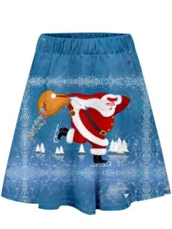 Women's Skirt Swing Mini Red Skirts Fall & Winter Print High Waist Fashion Casual Ugly Christmas Street Xmas S M L -Xmas Cothing Store zdmelm1695014000235