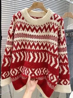 Women's Ugly Christmas Sweater Pullover Sweater Jumper Christmas Sweaters Crew Neck Ribbed Knit Polyester Knitted Print Fall Winter Regular Outdoor Christmas Daily Stylish Casual Soft Long Sleeve -Xmas Cothing Store zdpgwb1697290837813