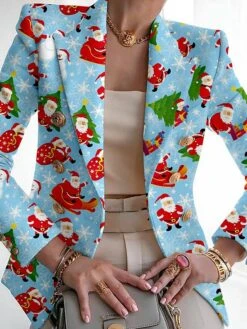 Women's Christmas Blazer Christmas Jacket Santa Christmas Tree Print Party Xmas Coat Fall Casual / Daily Outerwear Long Sleeve -Xmas Cothing Store zdrqsc1697195716472