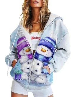 Women's Teddy Coat Hoodie Jacket Warm Breathable Outdoor Christmas Daily Wear Vacation Pocket Print Zipper Hoodie Active Sports Comfortable Xmas Snowman Regular Fit Outerwear Long Sleeve Fall -Xmas Cothing Store zeejwk1667452652299