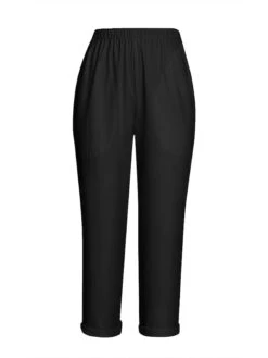 Women's Chinos Slacks Pants Trousers Ankle-Length Faux Linen Pocket Baggy Mid Waist Basic Comfort Xmas Christmas Work Black Green S M Summer Spring &Fall -Xmas Cothing Store zevrgw1646105024012