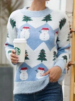Women's Christmas Sweater Pullover Sweater Jumper Christmas Sweaters Crew Neck Ribbed Knit Acrylic Knitted Print Fall Winter Regular Outdoor Christmas Daily Stylish Casual Soft Long Sleeve -Xmas Cothing Store zfbvqy1697290847124
