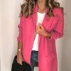 Women's Blazer Long Overcoat Christmas Winter Coat Open Front Lapel Trench Coat Fall Pink Jacket Long Sleeve With Pockets Black Gray Pink -Xmas Cothing Store zfuwvc1639989101379