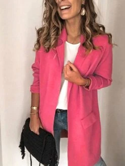Women's Blazer Long Overcoat Christmas Winter Coat Open Front Lapel Trench Coat Fall Pink Jacket Long Sleeve With Pockets Black Gray Pink