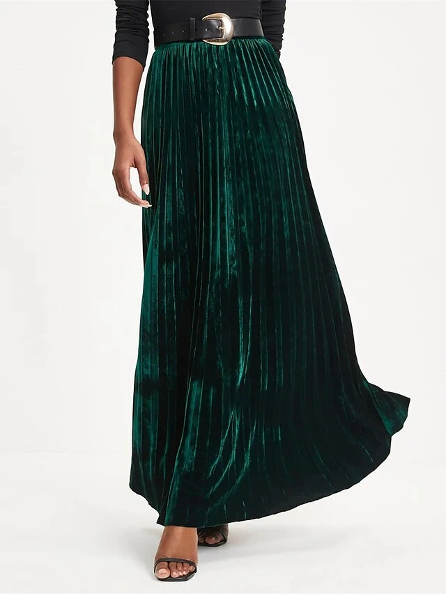 Women's Skirt Swing Maxi Skirt Gold Velvet Wine Red Dark Green Skirts Fall & Winter Pleated High Waist Fashion Elegant Christmas Xmas StreetM L XL 7 Women's Skirt Swing Maxi Skirt Gold Velvet Wine Red Dark Green Skirts Fall & Winter Pleated High Waist Fashion Elegant Christmas Xmas StreetM L XL - Image 5