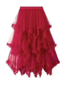 Women's Skirt Tulle Midi Gray Green Wine Apricot Skirts All Seasons Patchwork Irregular Hem Layered Lined Long Christmas Daily Street Xmas M L XL