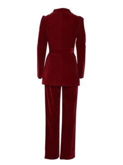 Women's Blazer Suits Velvet Christmas 2 Piece Blazer & Pants Party Wear Office Work Xmas Casual Jakcet Single Breasted Coat With Belt Fashion Street Wear -Xmas Cothing Store zhbiad1690534885668