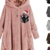 Women‘s Plus Size Christmas Fleece Jacket Teddy Coat Warm Button Pocket Animal Cat Hat Outdoor Xmas Long Sleeve Hooded Regular Winter Fall Black Pink Wine L XL XXL 3XL 4XL -Xmas Cothing Store zhpyur1668070147935