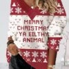 Women's Ugly Christmas Sweater Pullover Sweater Jumper V Neck Ribbed Knit Polyester Patchwork Fall Winter Regular Outdoor Xmas Holiday Stylish Casual Soft Long Sleeve Letter Print Snowflake Red -Xmas Cothing Store ziicxo1695110330758