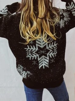 Women's Pullover Sweater Jumper Christmas Sweaters Crew Neck Chunky Knit Polyester Embroidery Knitted Spring Fall Winter Regular School Christmas Daily Fashion Cute Daily Long Sleeve Snowflake Black -Xmas Cothing Store zirppe1697627090929