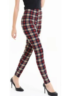Women's Tartan Print Leggings Full Length Vacation Fashion Christmas Rhombus Pink And Black Navy Blue Stripes One-Size Fall Winter -Xmas Cothing Store zirshk1696232164217