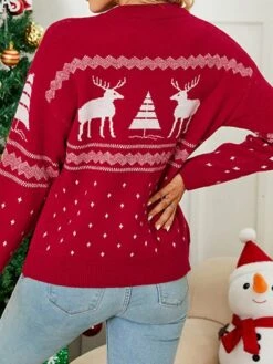 Women's Ugly Christmas Sweater Pullover Sweater Jumper Crew Neck Ribbed Knit Acrylic Knitted Fall Winter Xmas Holiday Stylish Casual Soft Long Sleeve Animal Christmas Tree Red Navy Blue S M L -Xmas Cothing Store zjgwrb1665489472701