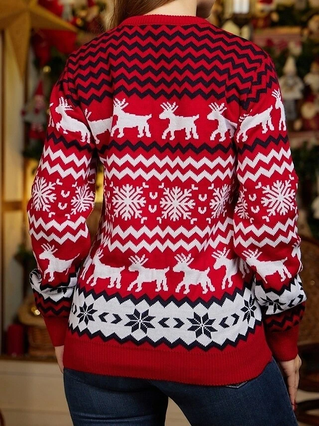 Women's Ugly Christmas Sweater Pullover Sweater Jumper Crew Neck Ribbed Knit Polyester Patchwork Fall Winter Regular Outdoor Christmas Daily Stylish Casual Soft Long Sleeve Elk Striped Snowflake 4 Women's Ugly Christmas Sweater Pullover Sweater Jumper Crew Neck Ribbed Knit Polyester Patchwork Fall Winter Regular Outdoor Christmas Daily Stylish Casual Soft Long Sleeve Elk Striped Snowflake - Image 2
