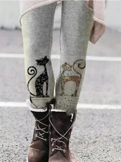 Women's Tights Leggings Full Length Print Stretchy Fashion Christmas Weekend Dark Grey Black S M -Xmas Cothing Store zltkok1668420528747