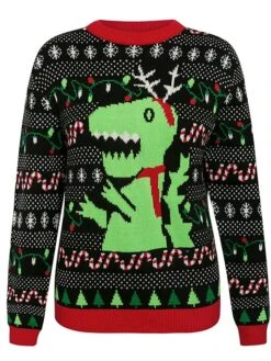 Women's Ugly Christmas Sweater Pullover Sweater Jumper Crew Neck Ribbed Knit Acrylic Knitted Fall Winter Xmas Holiday Stylish Casual Soft Long Sleeve Animal Geometric Black Red S M L -Xmas Cothing Store zlygsd1662373779662