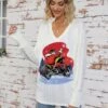 Women's Pullover Sweater Jumper V Neck Ribbed Knit Print Fall Winter Regular Christmas Xmas Stylish Soft Long Sleeve Santa Claus White Red S M L -Xmas Cothing Store zmlznb1697106306287