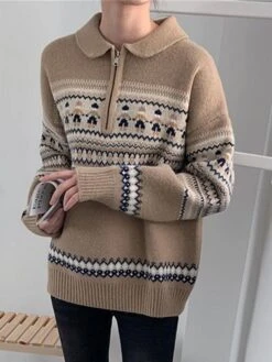 Women's Ugly Christmas Sweater Pullover Sweater Jumper Christmas Sweaters Shirt Collar Ribbed Knit Polyester Knitted Print Fall Winter Regular Outdoor Christmas Daily Stylish Casual Soft Long Sleeve -Xmas Cothing Store zmrtjc1697290949118