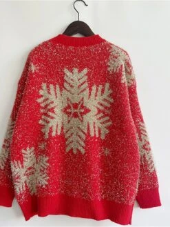 Women's Ugly Christmas Sweater Pullover Sweater Jumper Crew Neck Ribbed Knit Polyester Oversized Fall Winter Regular Outdoor Christmas Daily Stylish Casual Soft Long Sleeve Elk Snowflake Wine Red S M -Xmas Cothing Store zngwvz1696903404622