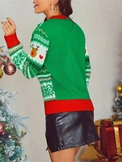 Women's Ugly Christmas Sweater Pullover Sweater Jumper Crew Neck Ribbed Knit Acrylic Oversized Fall Winter Regular Outdoor Christmas Daily Stylish Casual Soft Long Sleeve Elk Christmas Tree Green S M -Xmas Cothing Store zodtsc1696903335903