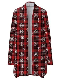 Women's Casual Jacket Windproof Warm Outdoor Christmas Daily Going Out Print Cardigan V Neck Contemporary Casual Daily Comfortable Xmas Plaid Regular Fit Outerwear Long Sleeve Fall Winter Black -Xmas Cothing Store zoevlf1665287609903
