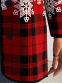 Women's Christmas Jacket Fall Snow Plaid Print Coat Single Breasted Crewneck Outerwear Long Sleeve Winter Party Xmas Outerwear -Xmas Cothing Store zojspy1695377464627