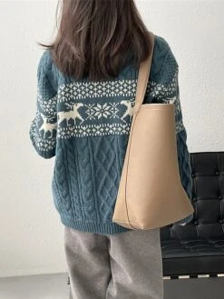 Women's Ugly Christmas Sweater Pullover Sweater Jumper Christmas Sweaters Crew Neck Cable Knit Acrylic Knitted Fall Winter Regular Outdoor Christmas Daily Fashion Casual Soft Long Sleeve Elk Snowflake -Xmas Cothing Store zphwrd1697785157558