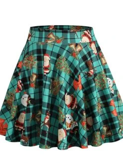 Women's Skirt Swing Mini Green Plaid Wine Red Fuchsia Skirts Pleated Print Fashion Christmas Weekend Xmas S M L -Xmas Cothing Store zpubfh1633943340507