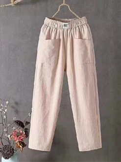 Women's Linen Pants Chinos Cropped Pants Ankle-Length Cotton And Linen Pocket Micro-elastic High Waist Vacation Xmas Streetwear Christmas Street Black White S M Winter Autumn / Fall -Xmas Cothing Store zqabug1695347146800