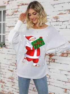 Women's Ugly Christmas Sweater Pullover Sweater Jumper Crew Neck Ribbed Knit Polyester Knitted Print Fall Winter Regular Outdoor Christmas Holiday Daily Stylish Casual Long Sleeve Letter Santa Claus -Xmas Cothing Store zqcecx1697697960773
