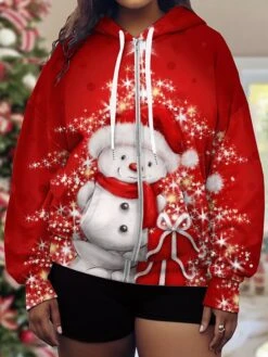 Women's Plus Size Ugly Christmas Hooded Jacket Christmas Santa Print Party Xmas Drawstring Sport Coat Fashion Loose Fit Outerwear Long Sleeve Fall -Xmas Cothing Store zqkrxl1697180405220