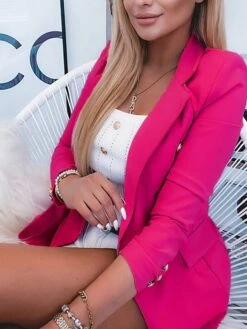 Women's Blazer Outdoor Christmas Work Summer Spring Regular Coat Regular Fit Breathable Streetwear Elegant Jacket Long Sleeve Solid Color Stylish Purple Fuchsia Orange