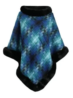 Women's Cloak / Capes Faux Fur Trim Christmas Party Pullover Hoodie Warm Street Daily Wear Vacation Fashion Street Xmas Style Plaid Regular Fit Outerwear Long Sleeve Fall Winter Blue Fuchsia Orange -Xmas Cothing Store ztgyzg1692950027910