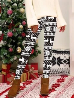 Women's Christmas Leggings High Waist Full Length High Cut Print Micro-elastic Active Fashion Daily Black White S M Fall Winter -Xmas Cothing Store zuztom1697527463028